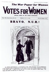 Bravo, N.U.R!, a „Votes for Women” címlapja, 1915. július 2.
